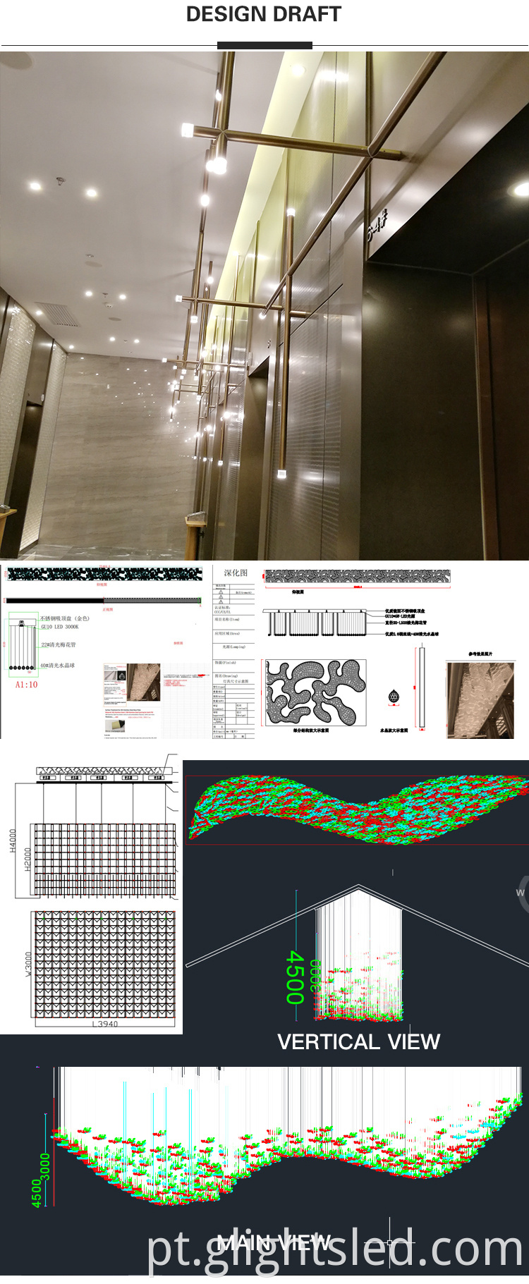 Preço de atacado moderno e personalizável vidro cobre grande projeto lustre pendente